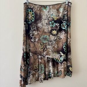 Y2K Vintage Floral Skirt Asymmetrical Hem Women's XL Sheer Layer‎ Lined Style&Co